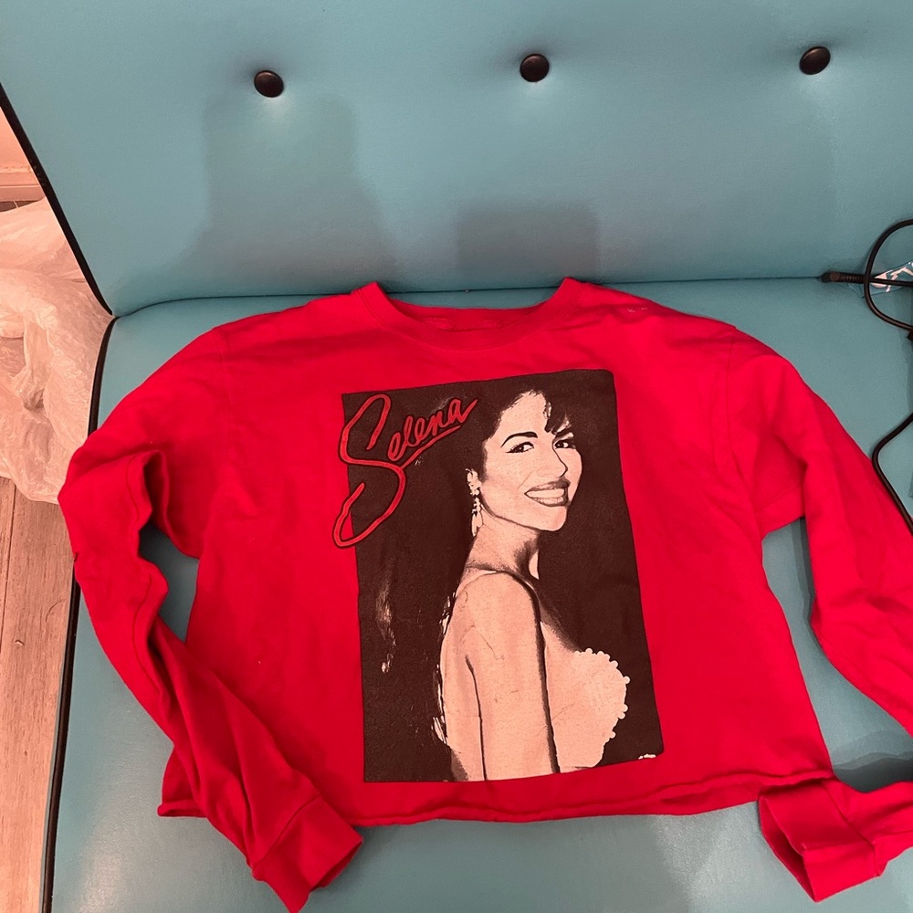 Selena Red Graphic Long Sleeve Top cropped